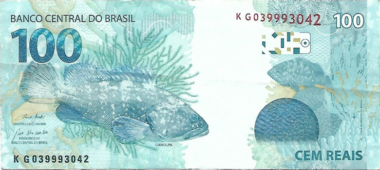 Reverso de 100 reais (2019-2023) - 2011-atual Reais, 2ª. família