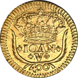 Anverso R 400 (1724-1727 Dobrões, Vila Rica - Ouro)